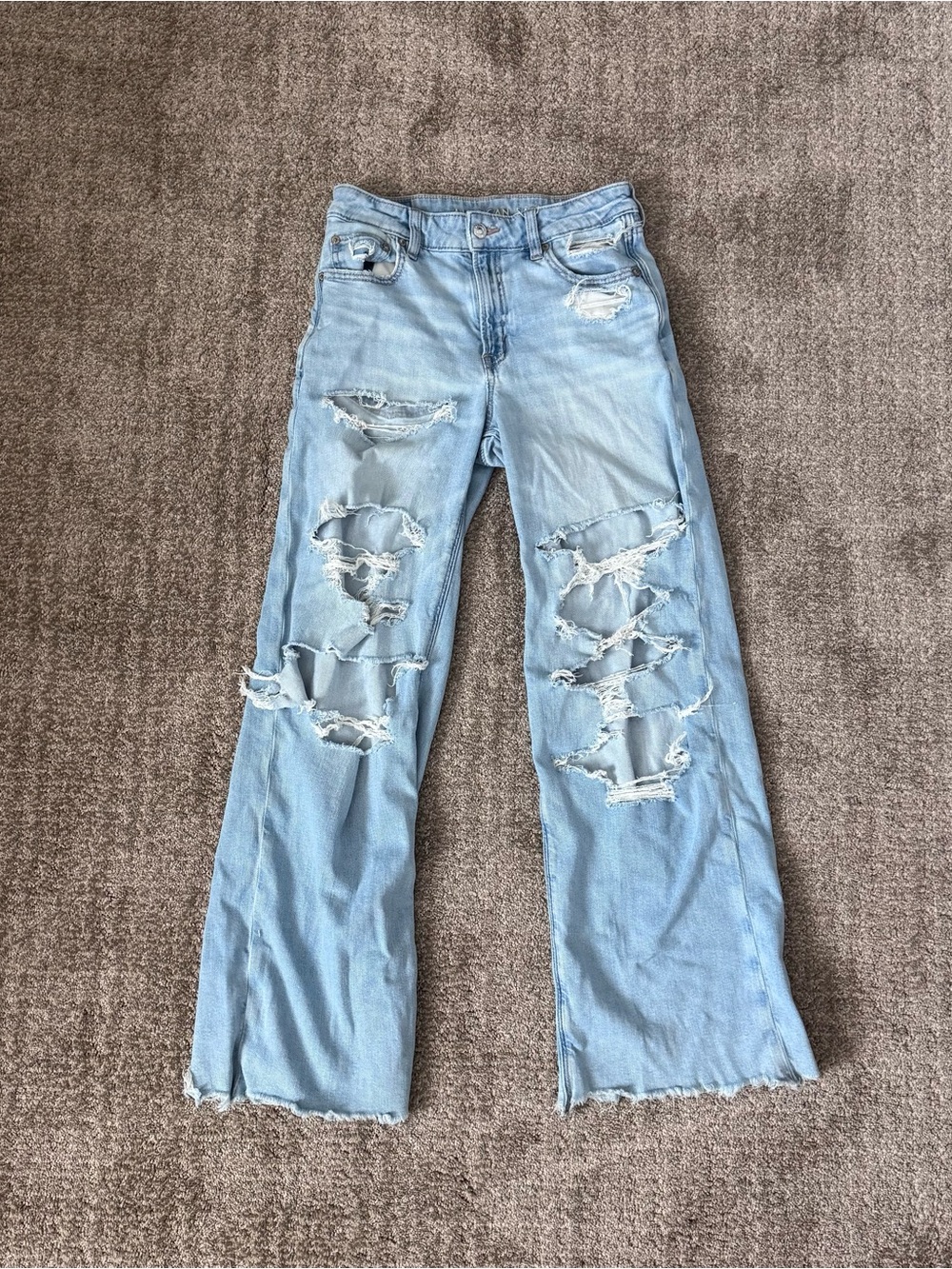 American Eagle Outfitters Light Blue Distressed Flare Jeans